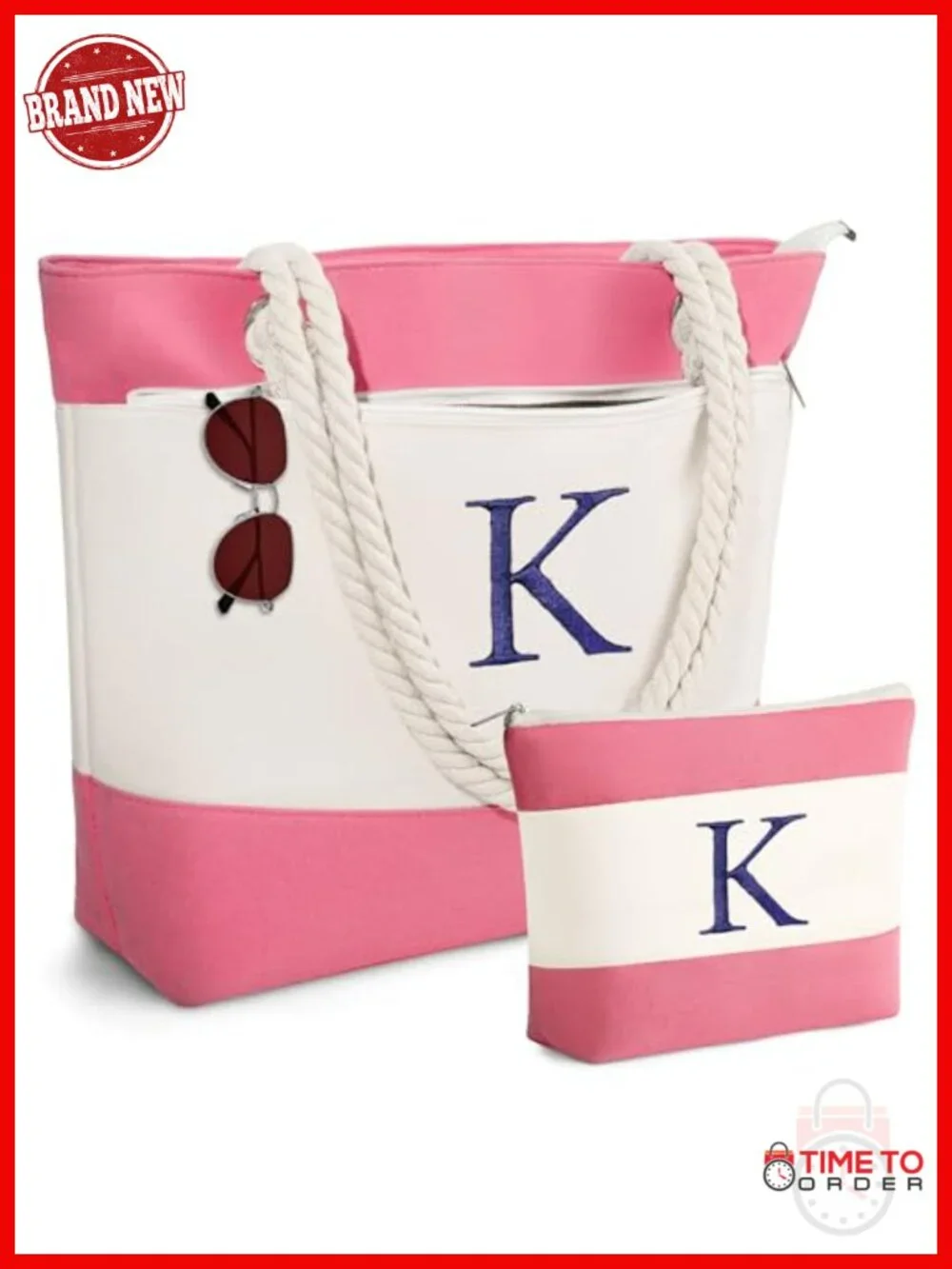 Large Waterproof Canvas Beach Tote with Zipper Closure